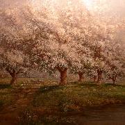 Typical Verner Moore White oil painting on canvas of apple blossoms